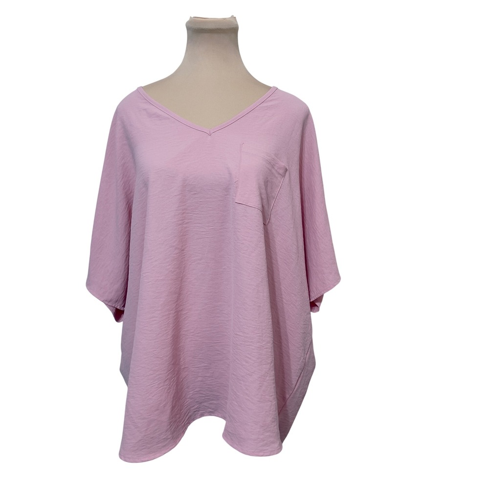 JODIFL Women Pink V-Neck Pocket Top Size S Oversized Dolman Sleeve Minimalist